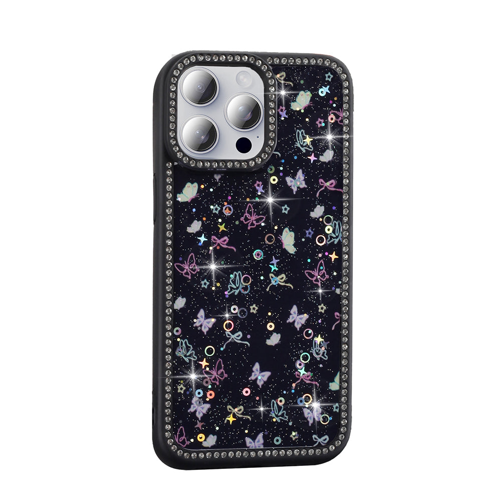 Apple iPhone 15 Pro Case Stone and Glitter Design Zore Azra Cover Pink