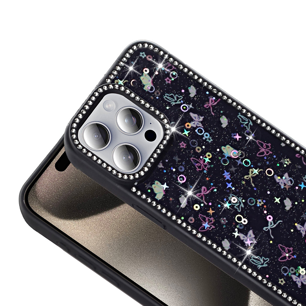 Apple iPhone 15 Pro Case Stone and Glitter Design Zore Azra Cover Black