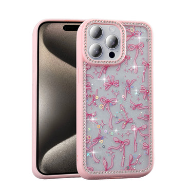 Apple iPhone 15 Pro Case Stone and Glitter Design Zore Azra Cover Pink