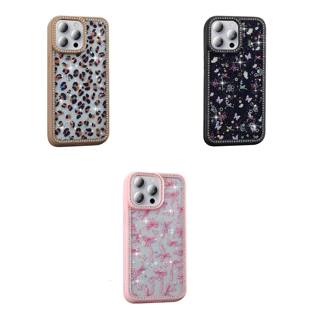 Apple iPhone 15 Pro Case Stone and Glitter Design Zore Azra Cover Black