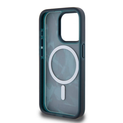Apple iPhone 15 Pro Kılıf TUMI Orjinal Lisanslı M-safe Şarj Özellikli Buzlanmış Saydam Fırça Kamuflajı Desenli Kapak Yeşil