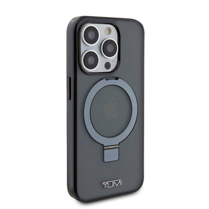 Apple iPhone 15 Pro Kılıf TUMI Orjinal Lisanslı M-safe Şarj Özellikli PC TPU Metal Logolu Ring Standlı Kapak Siyah