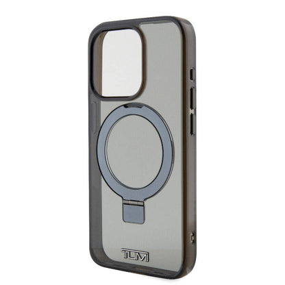 Apple iPhone 15 Pro Kılıf TUMI Orjinal Lisanslı M-safe Şarj Özellikli PC TPU Metal Logolu Ring Standlı Kapak Siyah