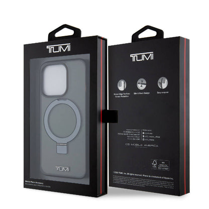 Apple iPhone 15 Pro Kılıf TUMI Orjinal Lisanslı M-safe Şarj Özellikli PC TPU Metal Logolu Ring Standlı Kapak Siyah