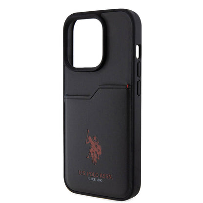 Apple iPhone 15 Pro Kılıf U.S. Polo Assn. Orjinal Lisanslı Baskı Logolu PU Kartlıklı Kapak Siyah