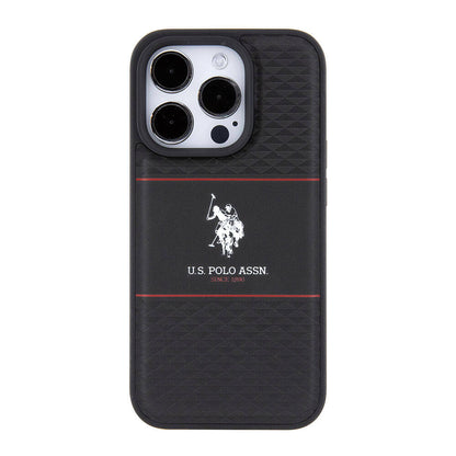 Apple iPhone 15 Pro Kılıf U.S. Polo Assn. Orjinal Lisanslı Deri Şeritli Logo Dizayn Kapak Lacivert