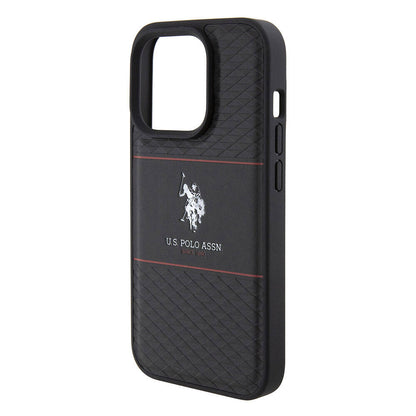 Apple iPhone 15 Pro Kılıf U.S. Polo Assn. Orjinal Lisanslı Deri Şeritli Logo Dizayn Kapak Lacivert