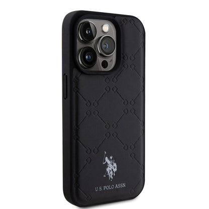 Apple iPhone 15 Pro Kılıf U.S. Polo Assn. Orjinal Lisanslı HS Desenli Baskı Logolu Suni Deri Kapak Siyah