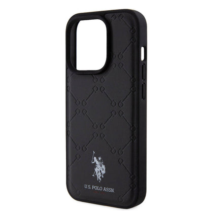 Apple iPhone 15 Pro Kılıf U.S. Polo Assn. Orjinal Lisanslı HS Desenli Baskı Logolu Suni Deri Kapak Siyah