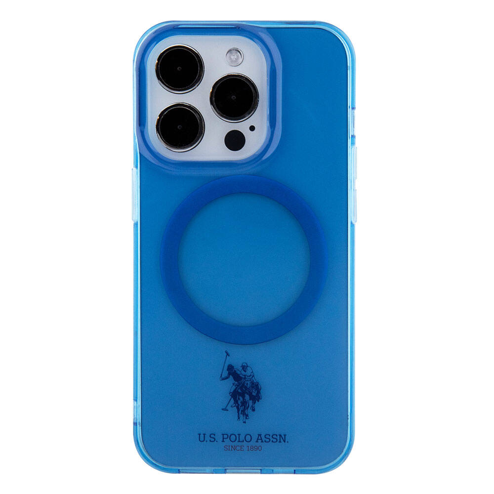 Apple iPhone 15 Pro Kılıf U.S. Polo Assn. Orjinal Lisanslı M-safe Şarj Özellikli Transparan Tasarım Kapak Mavi