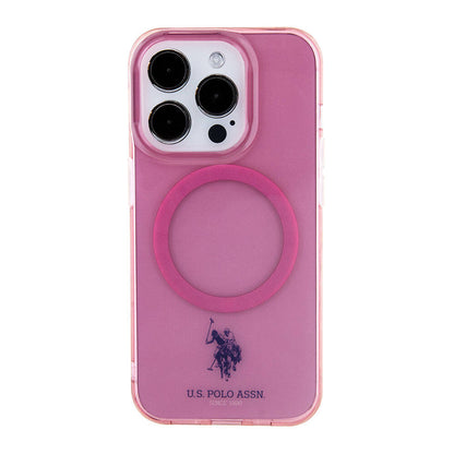 Apple iPhone 15 Pro Kılıf U.S. Polo Assn. Orjinal Lisanslı M-safe Şarj Özellikli Transparan Tasarım Kapak Pembe