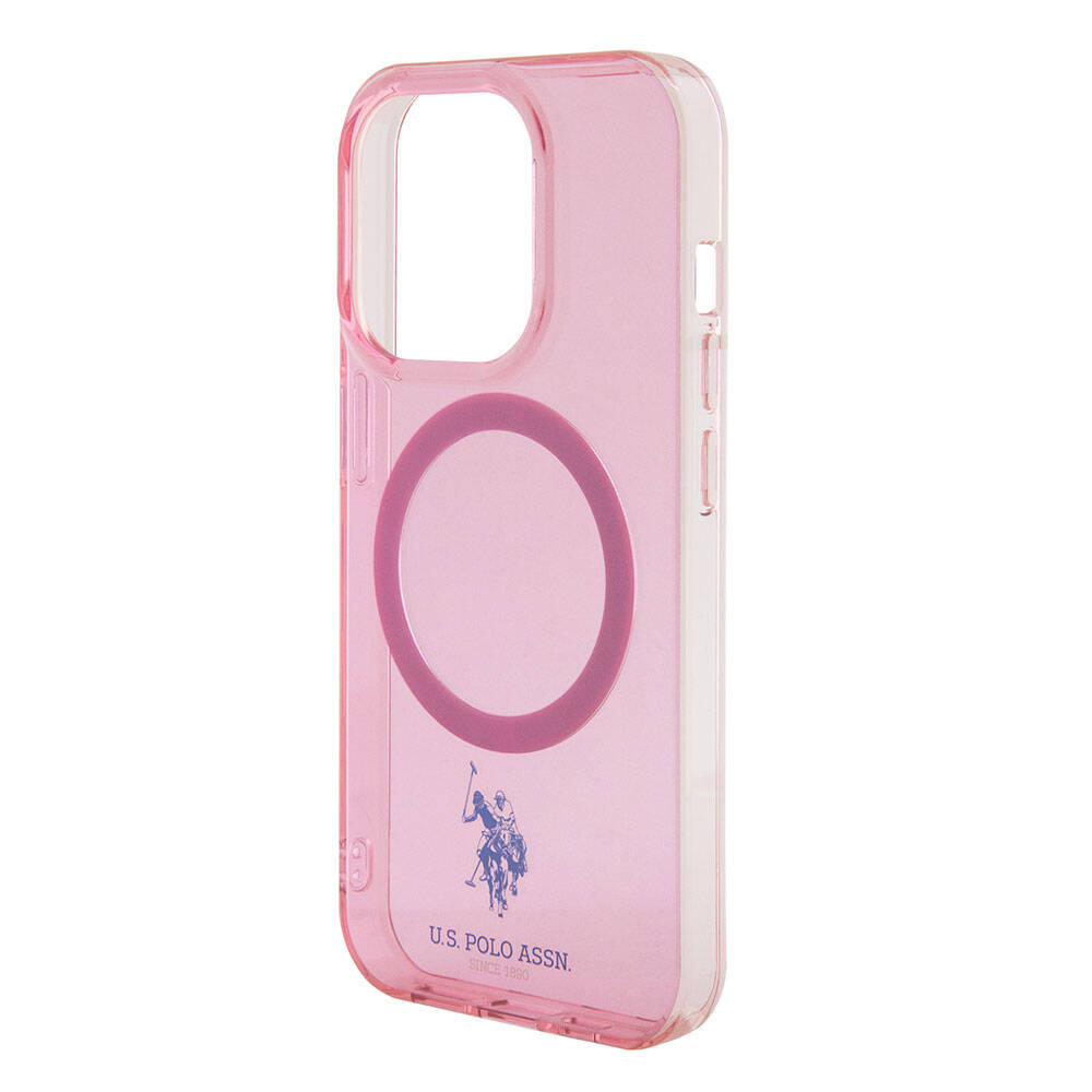 Apple iPhone 15 Pro Kılıf U.S. Polo Assn. Orjinal Lisanslı M-safe Şarj Özellikli Transparan Tasarım Kapak Pembe