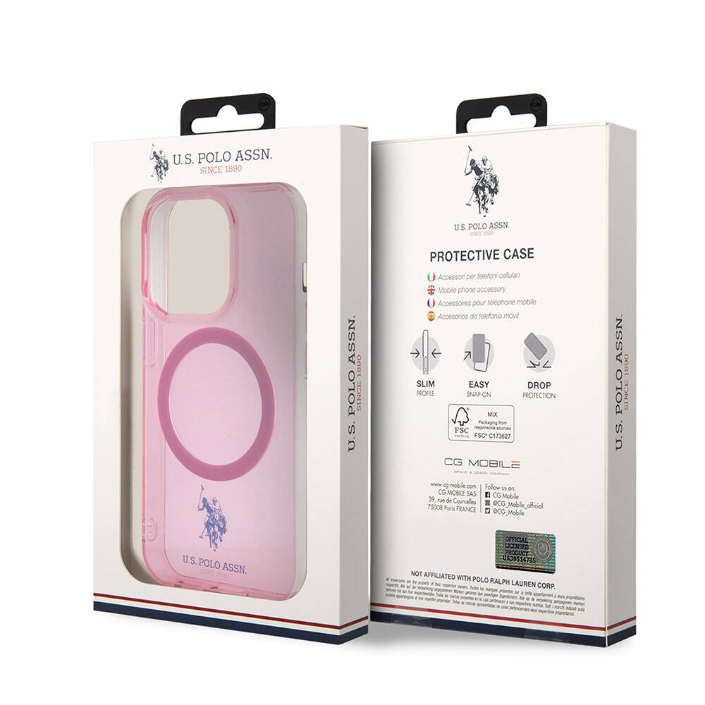 Apple iPhone 15 Pro Kılıf U.S. Polo Assn. Orjinal Lisanslı M-safe Şarj Özellikli Transparan Tasarım Kapak Renksiz