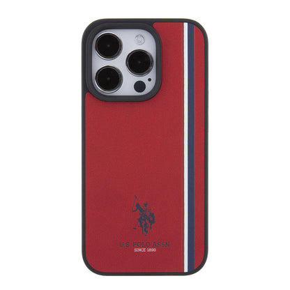 Apple iPhone 15 Pro Kılıf U.S. Polo Assn. Orjinal Lisanslı Üç Renk Şerit Tasarımlı Baskı Logolu Kapak Siyah