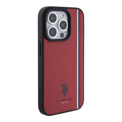 Apple iPhone 15 Pro Kılıf U.S. Polo Assn. Orjinal Lisanslı Üç Renk Şerit Tasarımlı Baskı Logolu Kapak Beyaz