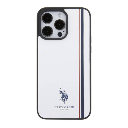 Apple iPhone 15 Pro Kılıf U.S. Polo Assn. Orjinal Lisanslı Üç Renk Şerit Tasarımlı Baskı Logolu Kapak Kırmızı