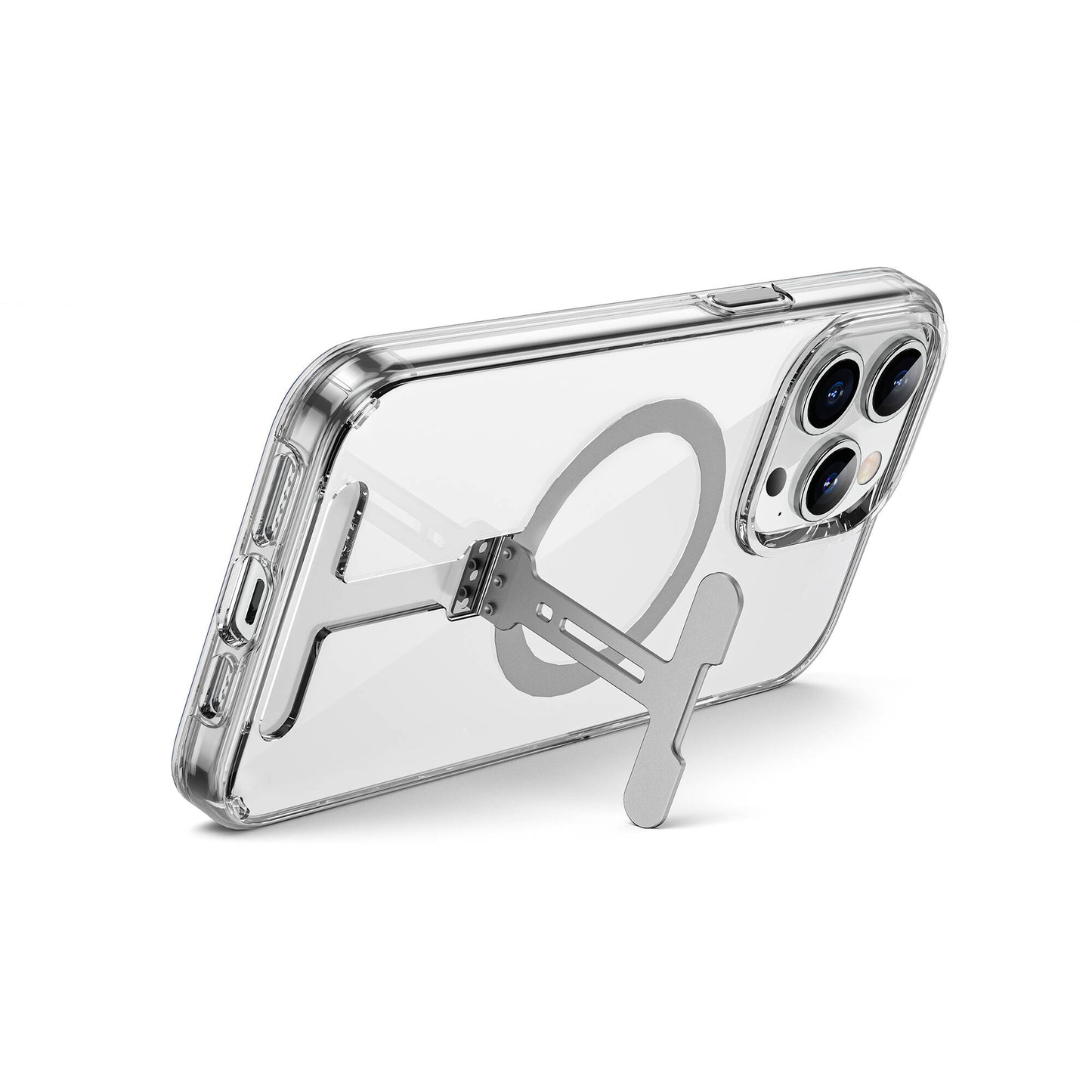 Apple iPhone 15 Pro Case Wiwu FYY-014 M-safe Charging Feature Aluminum Alloy Metal Stand Transparent Cover Colorless 
