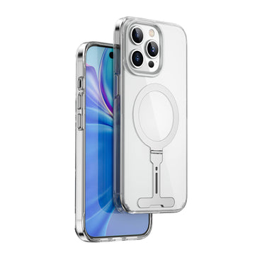 Apple iPhone 15 Pro Kılıf Wiwu FYY-014 M-safe Şarj Özellikli Alüminyum Alaşım Metal Standlı Şeffaf Kapak
