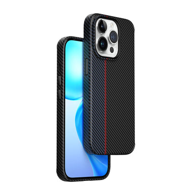 Apple iPhone 15 Pro Case Wiwu LCC-107 Carbon Fiber M-safe Charging Feature Camera Protection Cabon Cover Black-Blue 