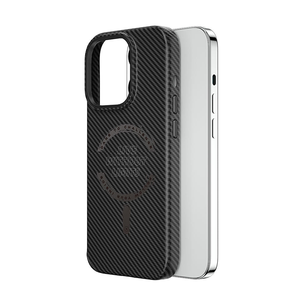 Apple iPhone 15 Pro Case Wiwu LCC-107 Carbon Fiber M-safe Charging Feature Camera Protection Cabon Cover Black 