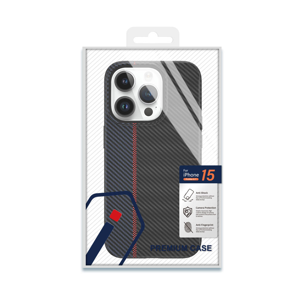 Apple iPhone 15 Pro Case Wiwu LCC-107 Carbon Fiber M-safe Charging Feature Camera Protection Cabon Cover Black 