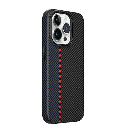 Apple iPhone 15 Pro Case Wiwu LCC-107 Carbon Fiber M-safe Charging Feature Camera Protection Cabon Cover Black-Blue 