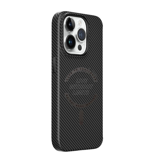 Apple iPhone 15 Pro Case Wiwu LCC-107 Carbon Fiber M-safe Charging Feature Camera Protection Cabon Cover Black 
