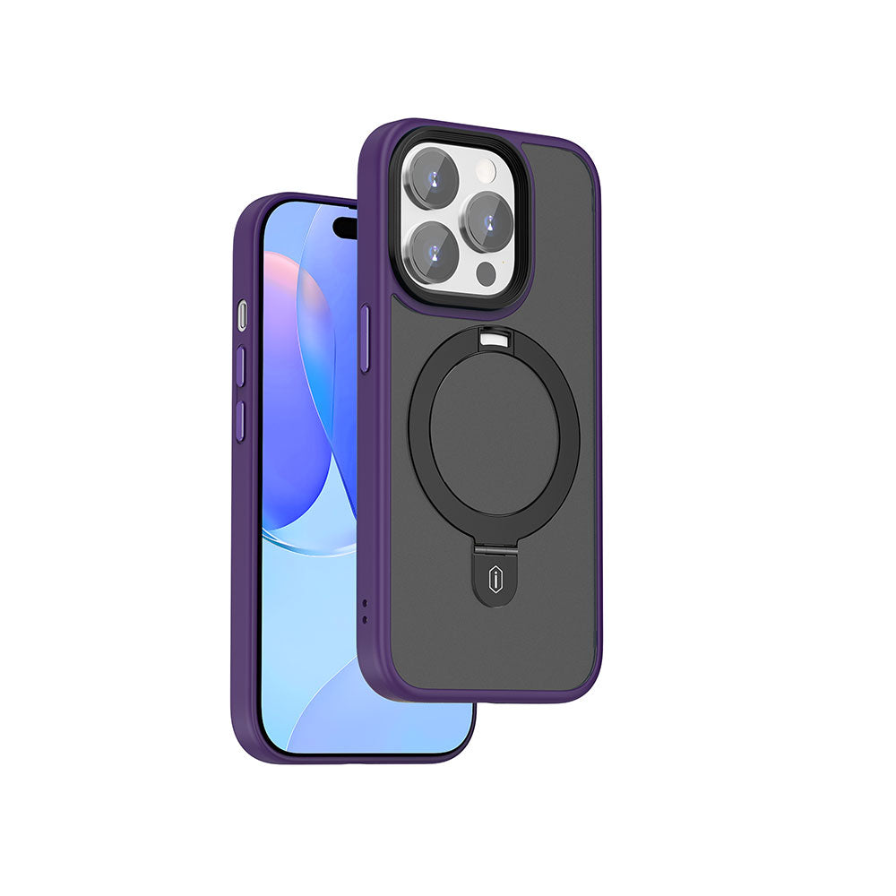 Apple iPhone 15 Pro Max Case Wiwu ZMM-010 Matte Back Surface Stand Cover with M-safe Charging Feature Blue 
