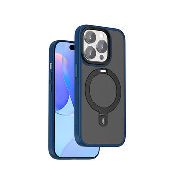 Apple iPhone 15 Pro Case Wiwu ZMM-010 Matte Back Surface Stand Cover with M-safe Charging Feature Blue 