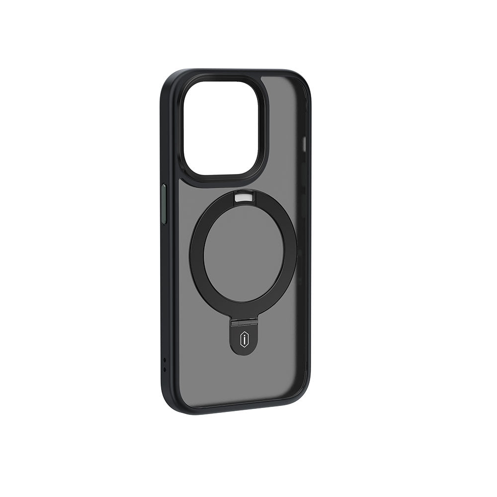 Apple iPhone 15 Pro Case Wiwu ZMM-010 Matte Back Surface Stand Cover Black with M-safe Charging Feature 
