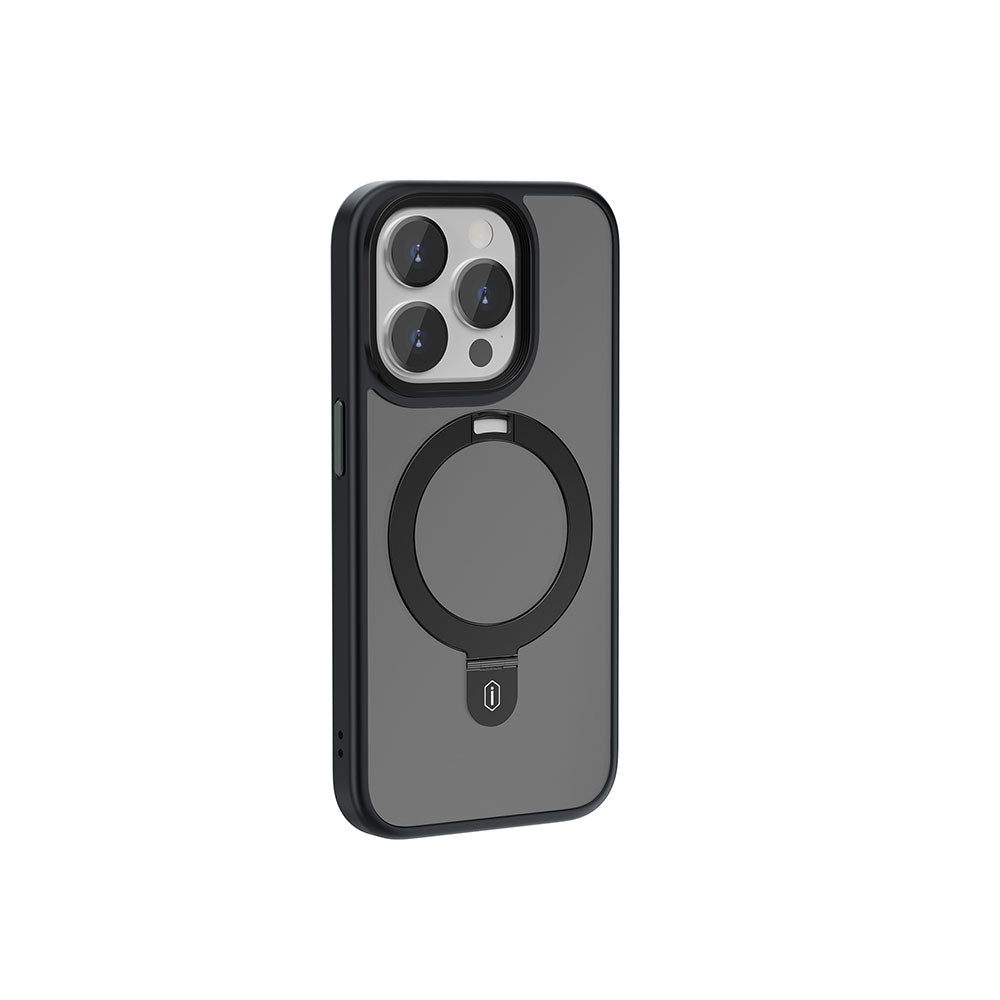 Apple iPhone 15 Pro Case Wiwu ZMM-010 Matte Back Surface Stand Cover Black with M-safe Charging Feature 