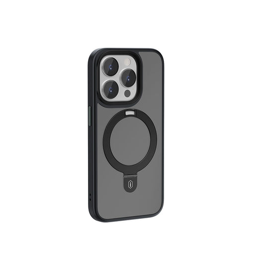 Apple iPhone 15 Pro Case Wiwu ZMM-010 Matte Back Surface Stand Cover Black with M-safe Charging Feature 