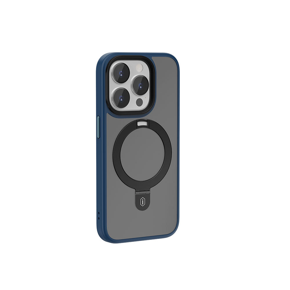 Apple iPhone 15 Pro Case Wiwu ZMM-010 Matte Back Surface Stand Cover with M-safe Charging Feature Blue 