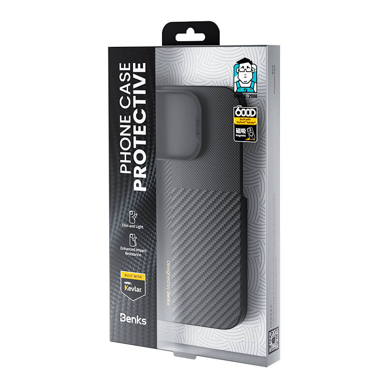 Apple iPhone 15 Pro Carbon Fiber Benks Montage ArmorAir Kevlar Cover Black with M-safe Charging 