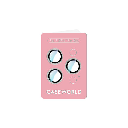 Apple iPhone 15 Pro Max CaseWorld Alloy Sparkling Diamond Serisi Taşlı Lens Koruyucu Gümüş