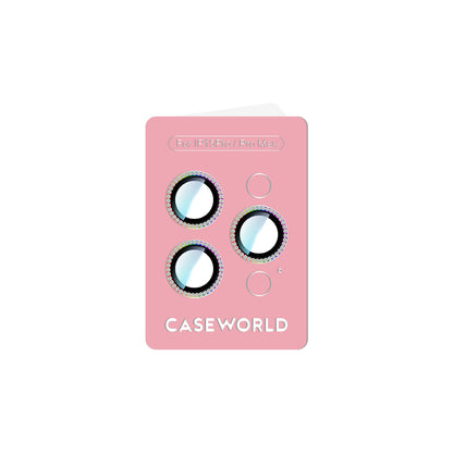 Apple iPhone 15 Pro Max CaseWorld Alloy Sparkling Diamond Serisi Taşlı Lens Koruyucu Gümüş