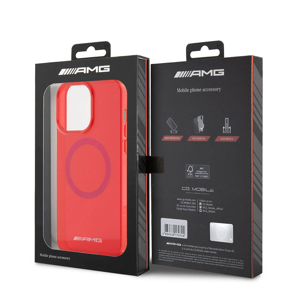Apple iPhone 15 Pro Max Kılıf AMG Orjinal Lisanslı M-safe Şarj Özellikli Transparan Kapak Kırmızı