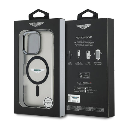 Apple iPhone 15 Pro Max Kılıf Aston Martin Orjinal Lisanslı M-safe Şarj Özellikli  IML Baskı Logolu Metal Düğmeli Kapak Siyah