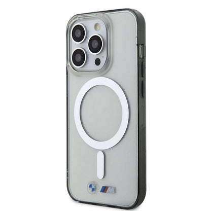 Apple iPhone 15 Pro Max Kılıf BMW M-safe Şarj Özellikli Transparan Silver Ring Orjinal Lisanslı Kapak Renksiz