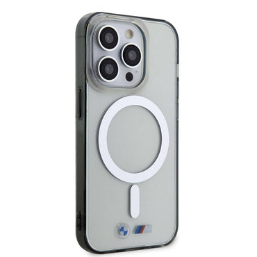 Apple iPhone 15 Pro Max Kılıf BMW M-safe Şarj Özellikli Transparan Silver Ring Orjinal Lisanslı Kapak