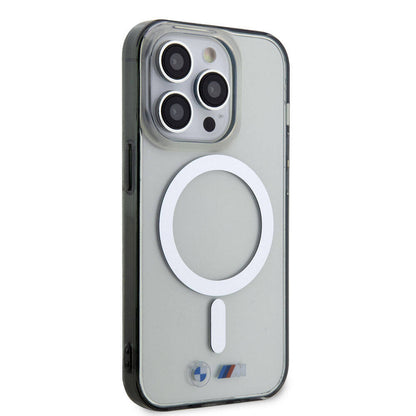 Apple iPhone 15 Pro Max Kılıf BMW M-safe Şarj Özellikli Transparan Silver Ring Orjinal Lisanslı Kapak Renksiz