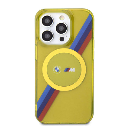 Apple iPhone 15 Pro Max Kılıf BMW M-safe Şarj Özellikli Transparan Tricolor Stripes Orjinal Lisanslı Kapak Yeşil