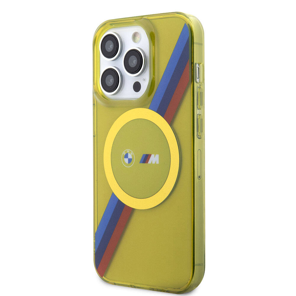Apple iPhone 15 Pro Max Kılıf BMW M-safe Şarj Özellikli Transparan Tricolor Stripes Orjinal Lisanslı Kapak Gri