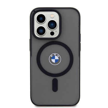 Apple iPhone 15 Pro Max Kılıf BMW Orjinal Lisanslı M-safe Şarj Özellikli IML Baskı Logolu Buzlu Mat Kapak Siyah