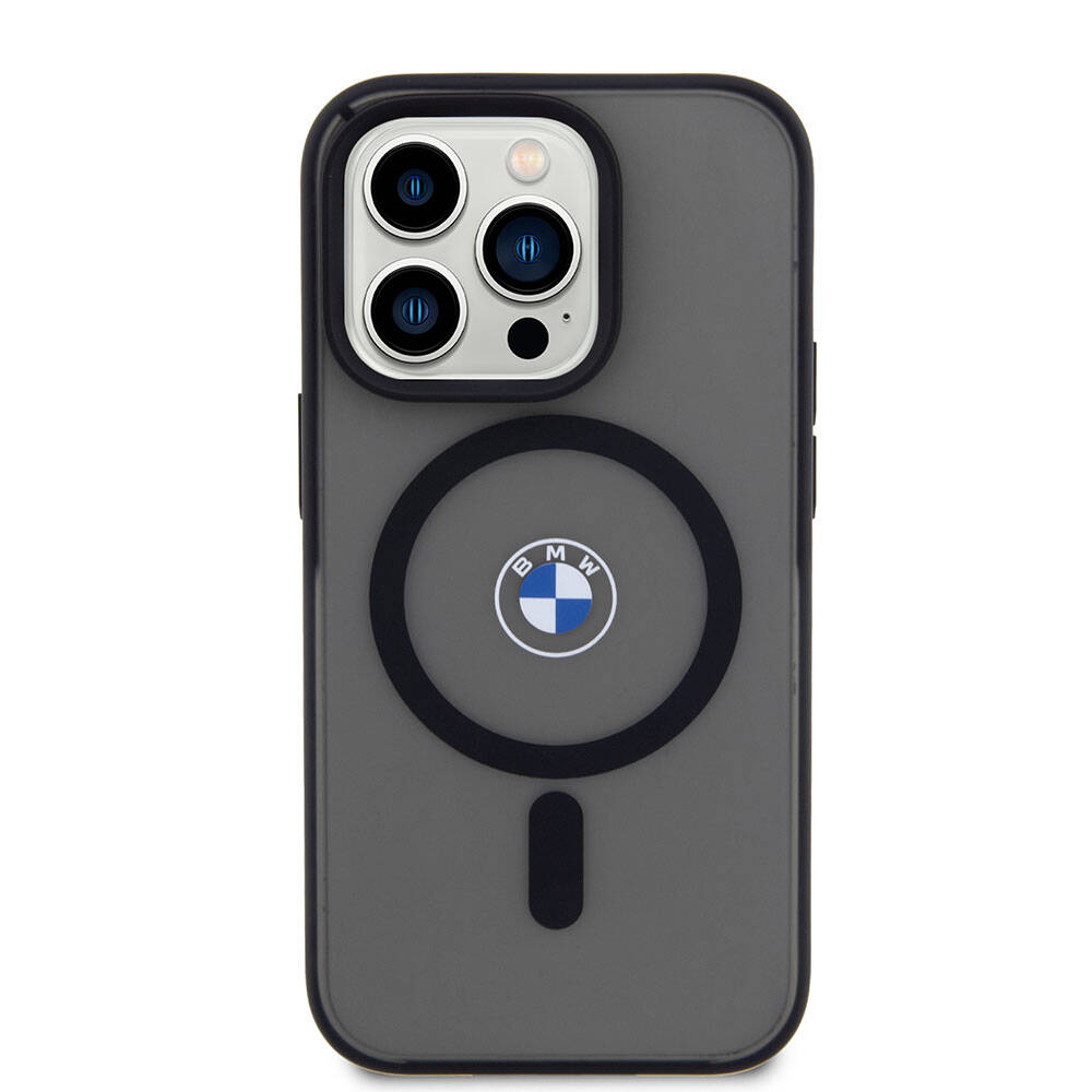 Apple iPhone 15 Pro Max Kılıf BMW Orjinal Lisanslı M-safe Şarj Özellikli IML Baskı Logolu Buzlu Mat Kapak Mavi