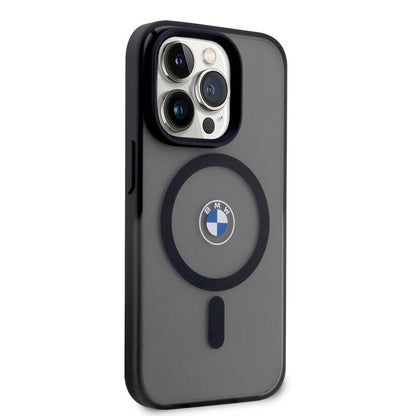 Apple iPhone 15 Pro Max Kılıf BMW Orjinal Lisanslı M-safe Şarj Özellikli IML Baskı Logolu Buzlu Mat Kapak Siyah