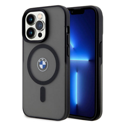 Apple iPhone 15 Pro Max Kılıf BMW Orjinal Lisanslı M-safe Şarj Özellikli IML Baskı Logolu Buzlu Mat Kapak Siyah
