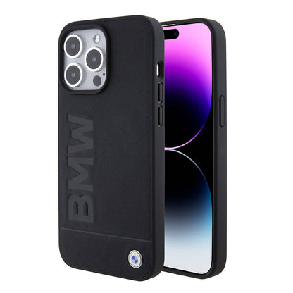 Apple iPhone 15 Pro Max Kılıf BMW Orjinal Lisanslı M-safe Şarj Özellikli Sıcak Damga Logolu Deri Kapak Siyah