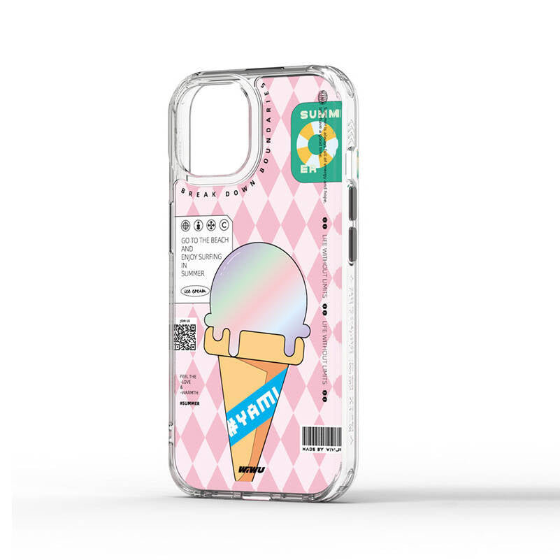 Apple iPhone 15 Pro Max Case Double Layer Patterned Wiwu Summer Series Cover Pink 