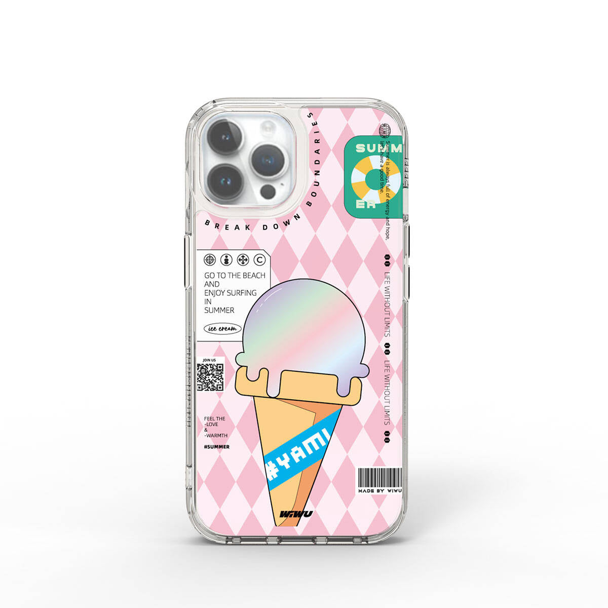 Apple iPhone 15 Pro Max Case Double Layer Patterned Wiwu Summer Series Cover Pink 